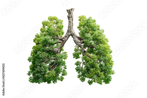 Lungs formed from lush green trees, a symbolic image of environmental health