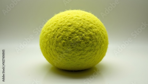 A spheroidal object, predominantly chartreuse, exhibiting a tightly woven, felt like surface texture