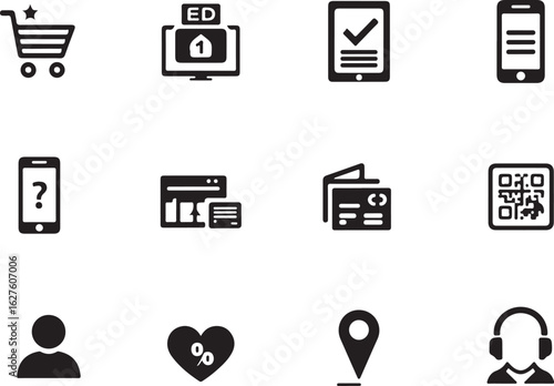 Modern icons for online shopping, service, and business