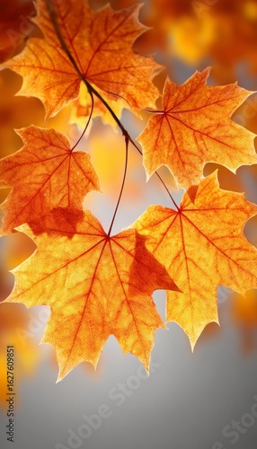 Wallpaper Mural A Beautiful Maple Tree Surrounded by Golden Leaves on a Soft Gray Background in Gentle Focus Style Torontodigital.ca