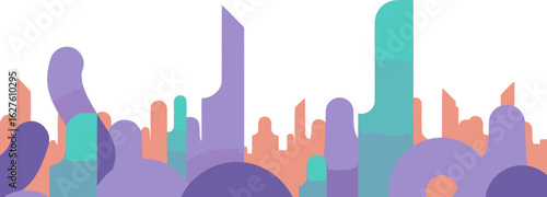 Abstract cityscape with pastel colors in a minimalist style. Dynamic shapes with soft color gradients for a calm, modern, and tranquil urban background.