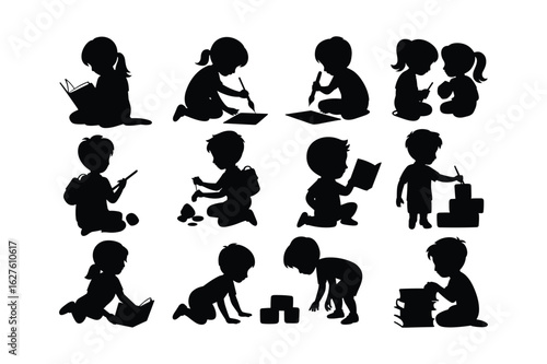 Children engaged in various activities reading painting building and playing vector