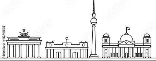 Detailed Berlin Germany Skyline Silhouette Vector Illustration with City Buildings Outline
