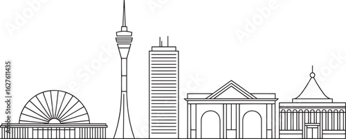 Detailed Birmingham Cityscape Outline Vector Illustration of Famous Landmarks and Buildings