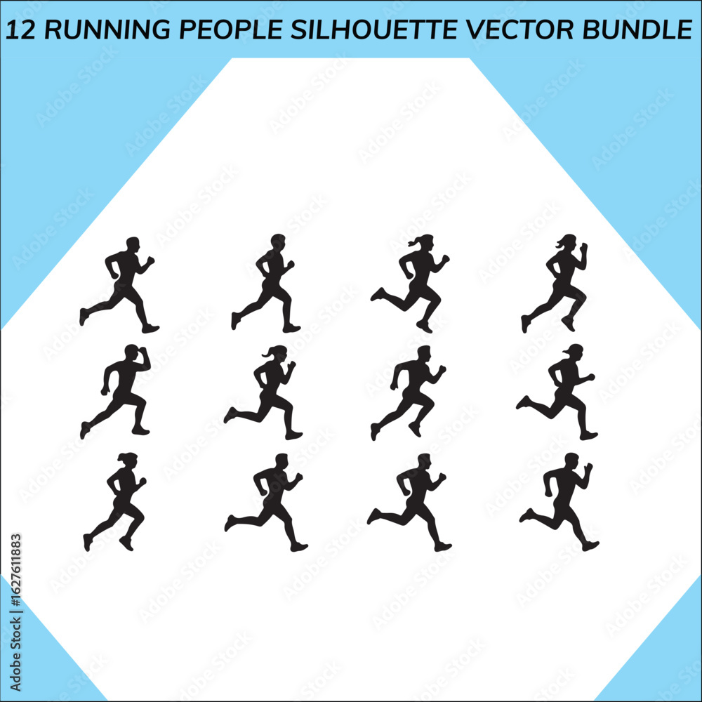 Naklejka premium Collection of running human silhouettes isolated on transparent background silhouette