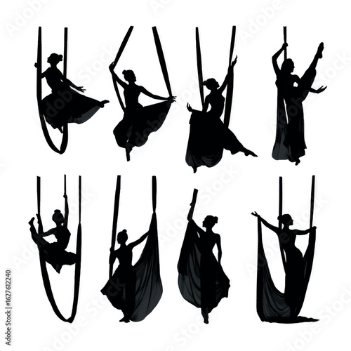 aerial skills silhouette set, Black & White silhouette set