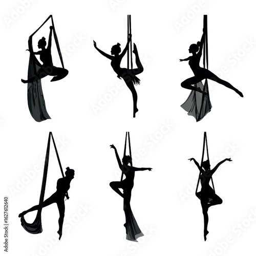 aerial skills silhouette set, Black & White silhouette set