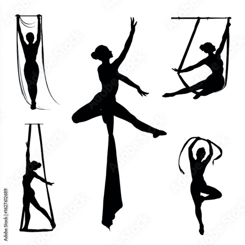 aerial skills silhouette set, Black & White silhouette set