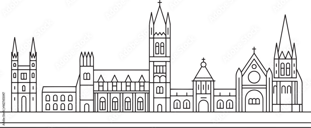Fototapeta premium Detailed Line Art Skyline of Ottawa, Canada Depicting Iconic Buildings and Landmarks in Outline Style