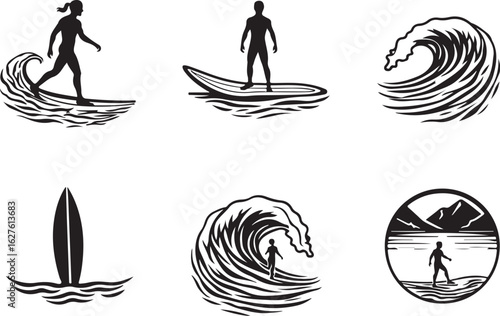 Surfers ride waves and enjoy ocean adventures