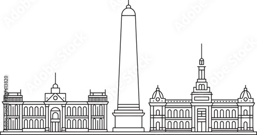 Detailed Outline of Buenos Aires Skyline Vector Illustration with Iconic Landmarks