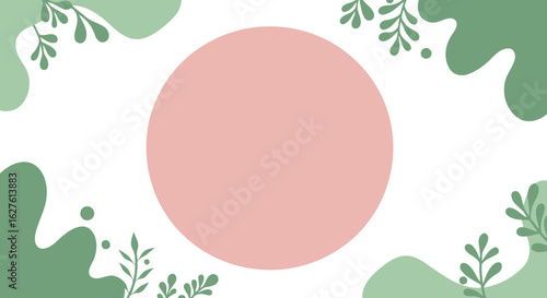 Abstract minimalist design with muted pastel colors. Simple shapes and plants in a soft, peaceful background.