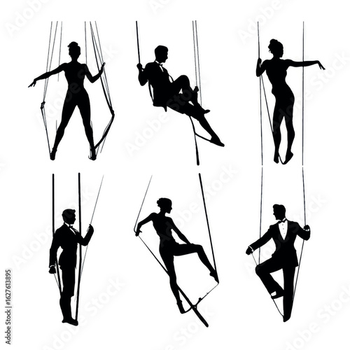 aerialist silhouette set, Black & White silhouette set