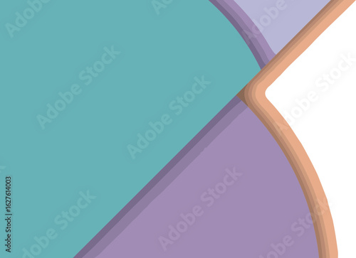 Abstract geometric shapes in pastel teal, lavender, and peach tones. Layered color planes with softly rounded edges.