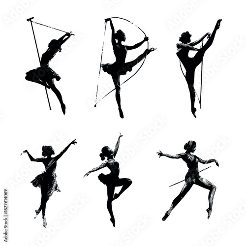 aerialist silhouette set, Black & White silhouette set