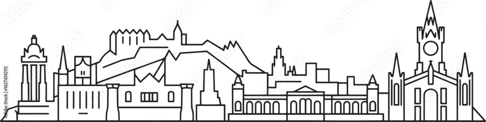 Fototapeta premium Detailed Outline of Salt Lake City Skyline Vector Illustration of Utah Landmark