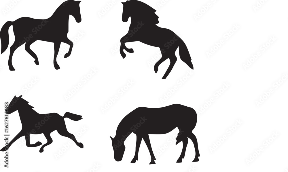 Silhouette Horse Collection – Vector Black Horse Illustrations on White Background Silhouette Horse Collection – Vector Black Horse Illustrations on White Background