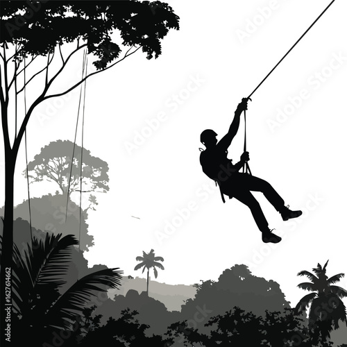 silhouettes of man on swing, ziplining together 