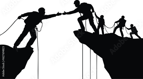 Bold vector art style with sharp black silhouette emphasizing strength and perseverance in extreme climbing sports.