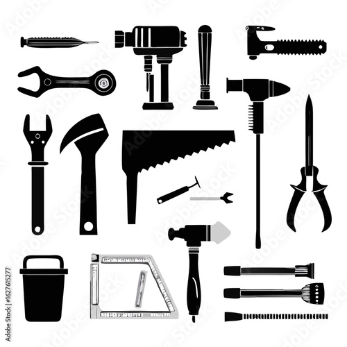 Vector illustration of a repair tool set with hammer wrench screwdriver and more	