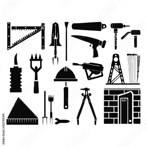 Vector illustration of a repair tool set with hammer wrench screwdriver and more	