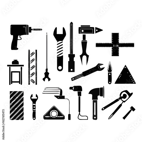 Vector illustration of a repair tool set with hammer wrench screwdriver and more