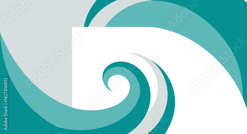 Abstract teal and grey waves with white space. Dynamic curves and layered colors in a background design. Modern, dynamic graphic design element for promotional use -