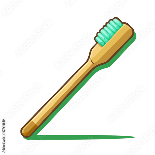 Cartoon bamboo toothbrush with green bristles isolated on transparent background isolated on white background