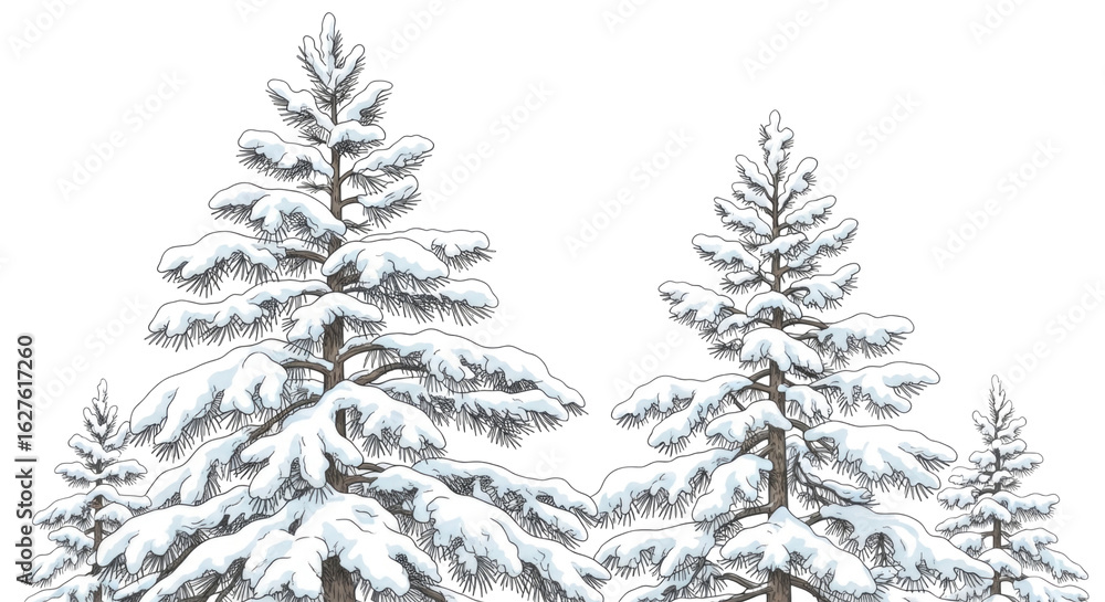 Obraz premium Winter trees covered in snow standing majestically in a serene snowy landscape isolated on transparent bg, cutout png