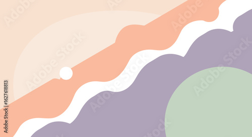 Abstract pastel landscape with subtle color gradients. Layered shapes and soft curves create a tranquil, peaceful scene.