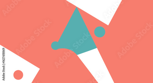 Abstract geometric shapes in coral, teal, and lavender colors with no subject or people. Layered geometric shapes and circles.