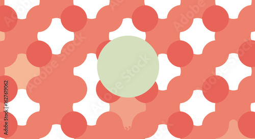 Abstract geometric pattern of overlapping circles in coral and beige tones. Blank center circle for text or graphic overlays.