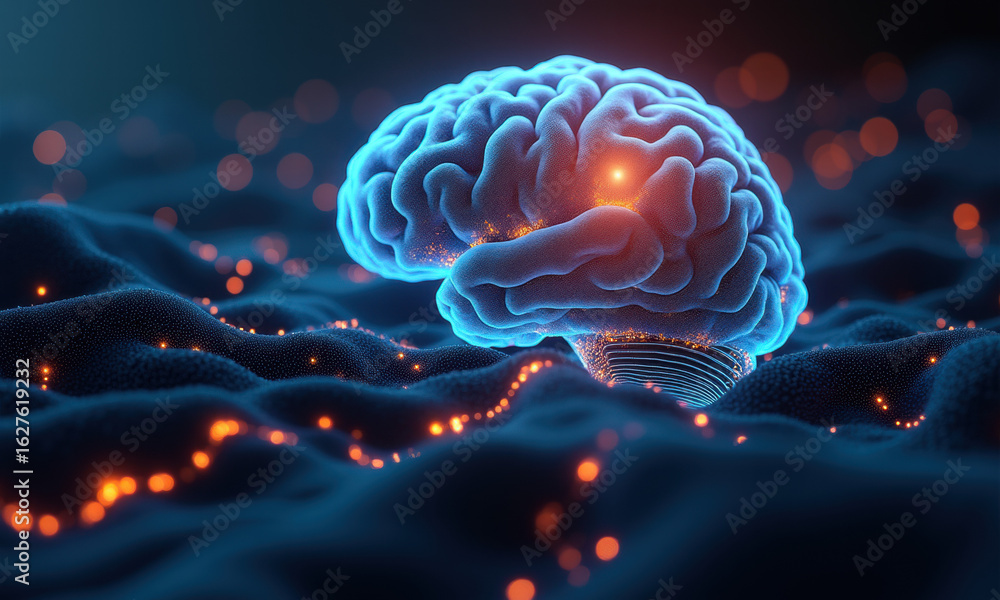 Fototapeta premium Glowing Digital Brain with Neural Network Connections