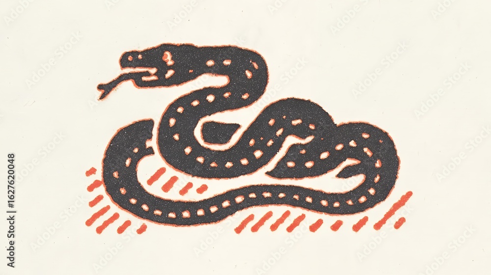 Obraz premium vintage snake illustration black and white reptile danger animal art print