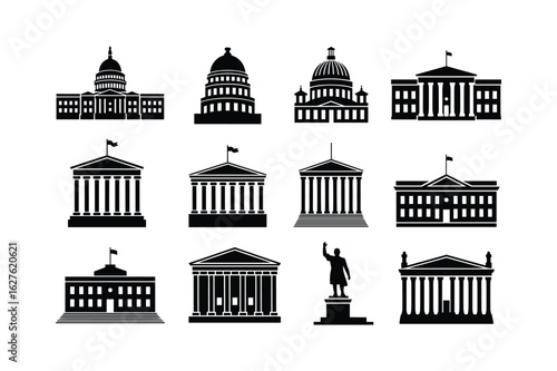 Government buildings and monuments silhouettes architecture capitol building