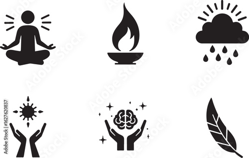 Mindfulness icons promoting calm, growth, and positive change