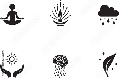 Icons representing mental wellness, nature, and creativity