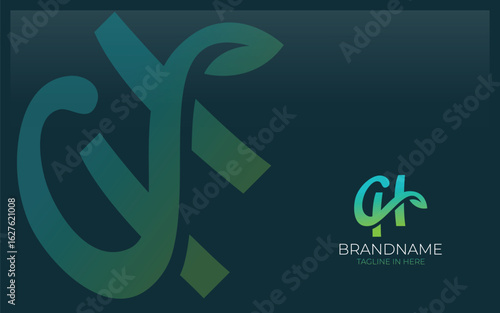 Letter C and H logo formed leaf symbol in gradient greenly color