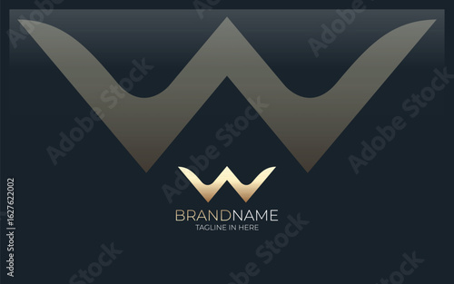 Letter W logo formed with simple and modern in gold color