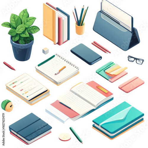 Work from home stationery set on isolated transparent cutout PNG Background