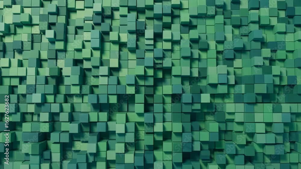 Abstract dark teal and blue geometric mosaic pattern with squares and cubes, digital art background