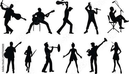 Silhouette of a male musician playing an acoustic guitar vector