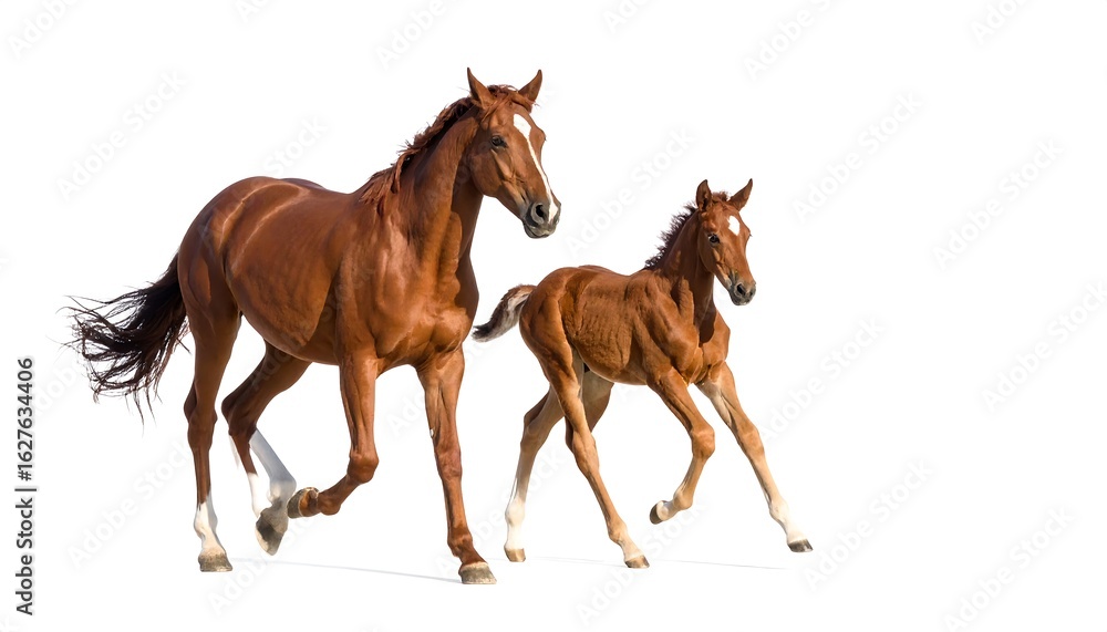 Obraz premium Two reddish-brown horses running (1)