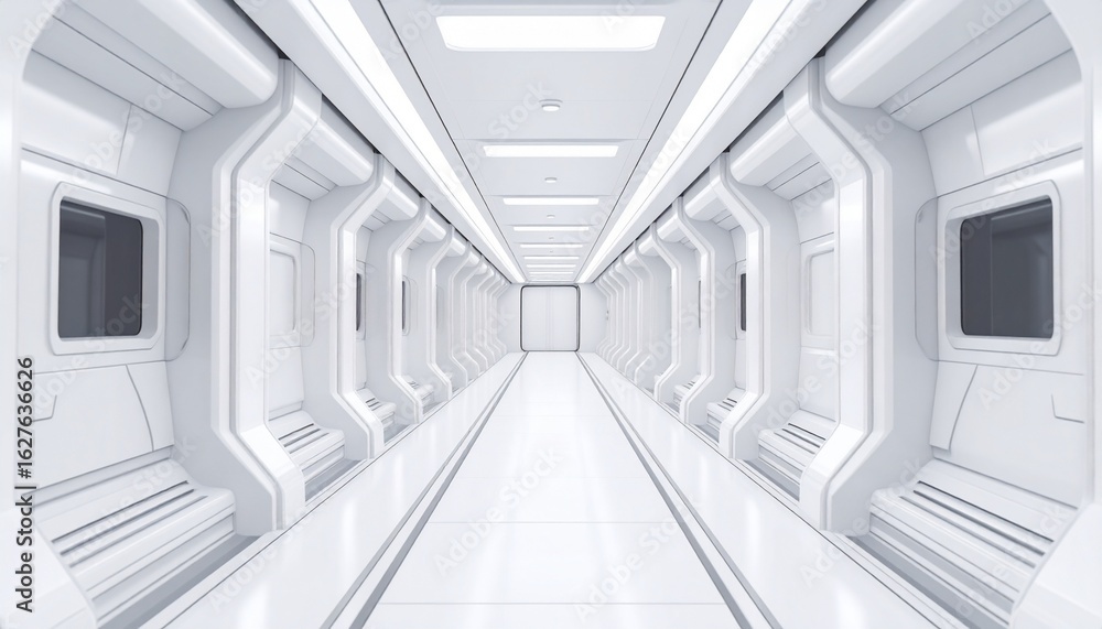 Fototapeta premium Spaceship white corridor 3D rendering