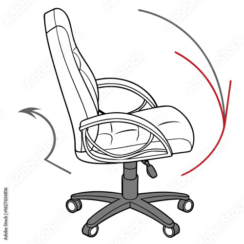 Office chair with directional arrows isolated on white background