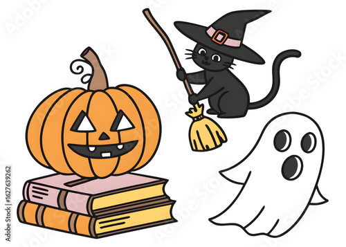 Halloween pumpkin and witch on a white background