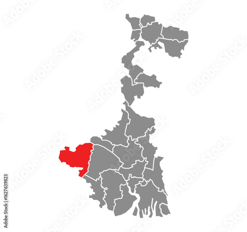 Purulia District Highlighted in West Bengal State Map of India
