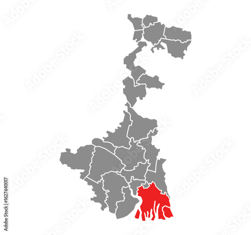 South 24 Parganas District Highlighted in West Bengal State Map of India