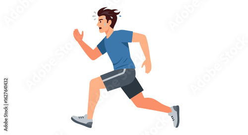 Energetic man running, sweating, and focused on fitness and healthy lifestyle goals