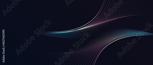 Abstract colorful curved wave lines on dark background